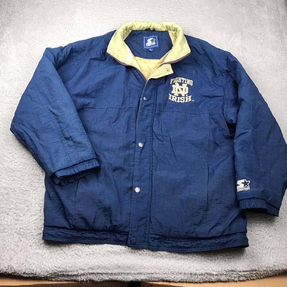 Vintage Notre Dame Fighting Irish Starter Jacket Mens L Blue Insulated Coat